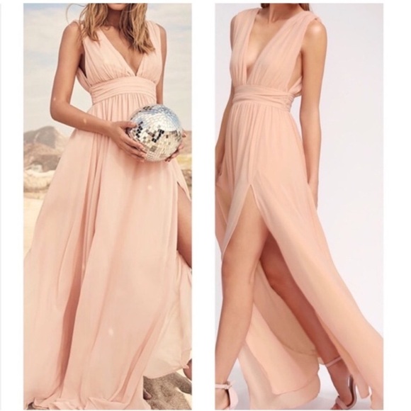 Lulus Heavenly Hues Blush Peach Maxi Dress Wedding Guest Flowy Size Medium - Picture 2 of 7